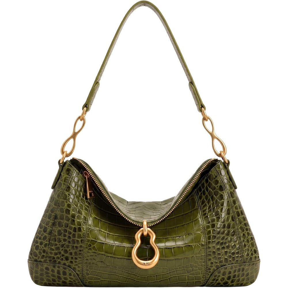 image:imageJW PEI Womens Jayla Metal Pendant Embellished Shoulder BagGreen Croc