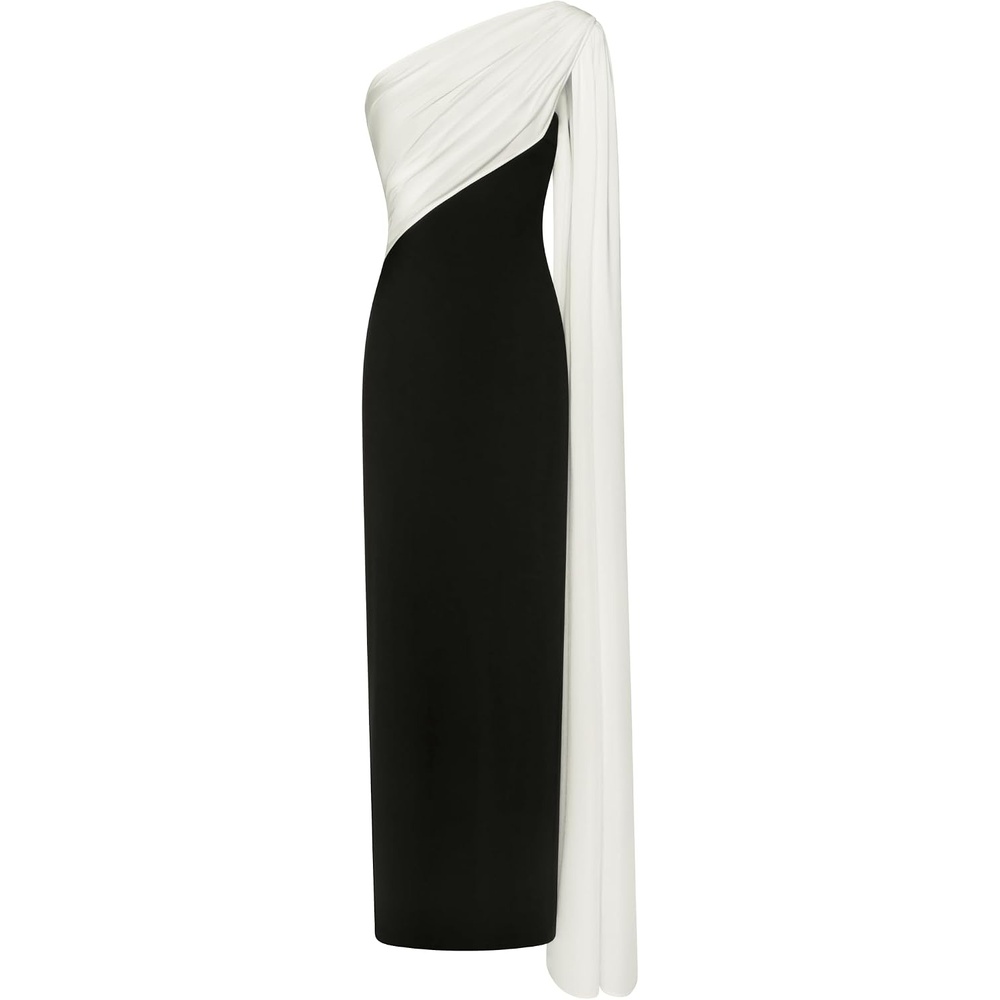 image:imageJW PEI Womens One Shoulder Draped Maxi DressBlack White