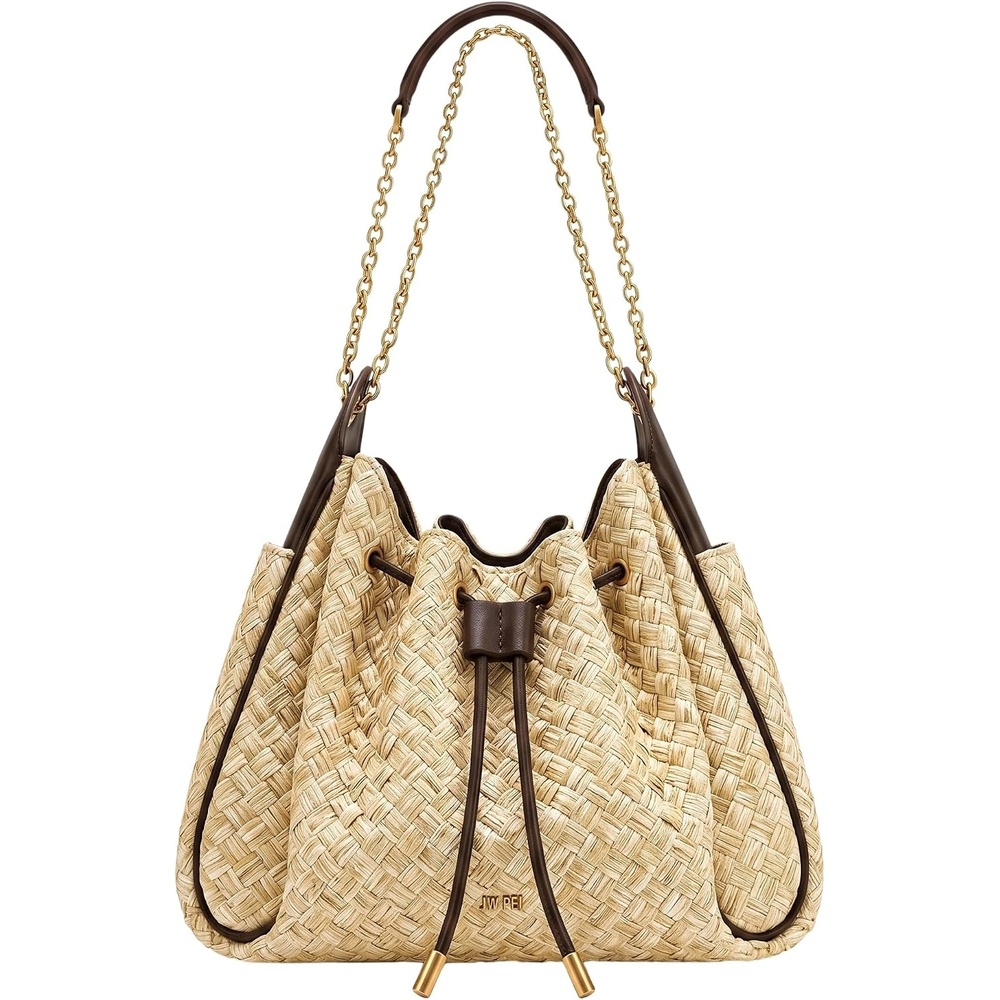 image:imageJW PEI Womens Rowan Ruched Drawstring Chain Bucket BagBrown