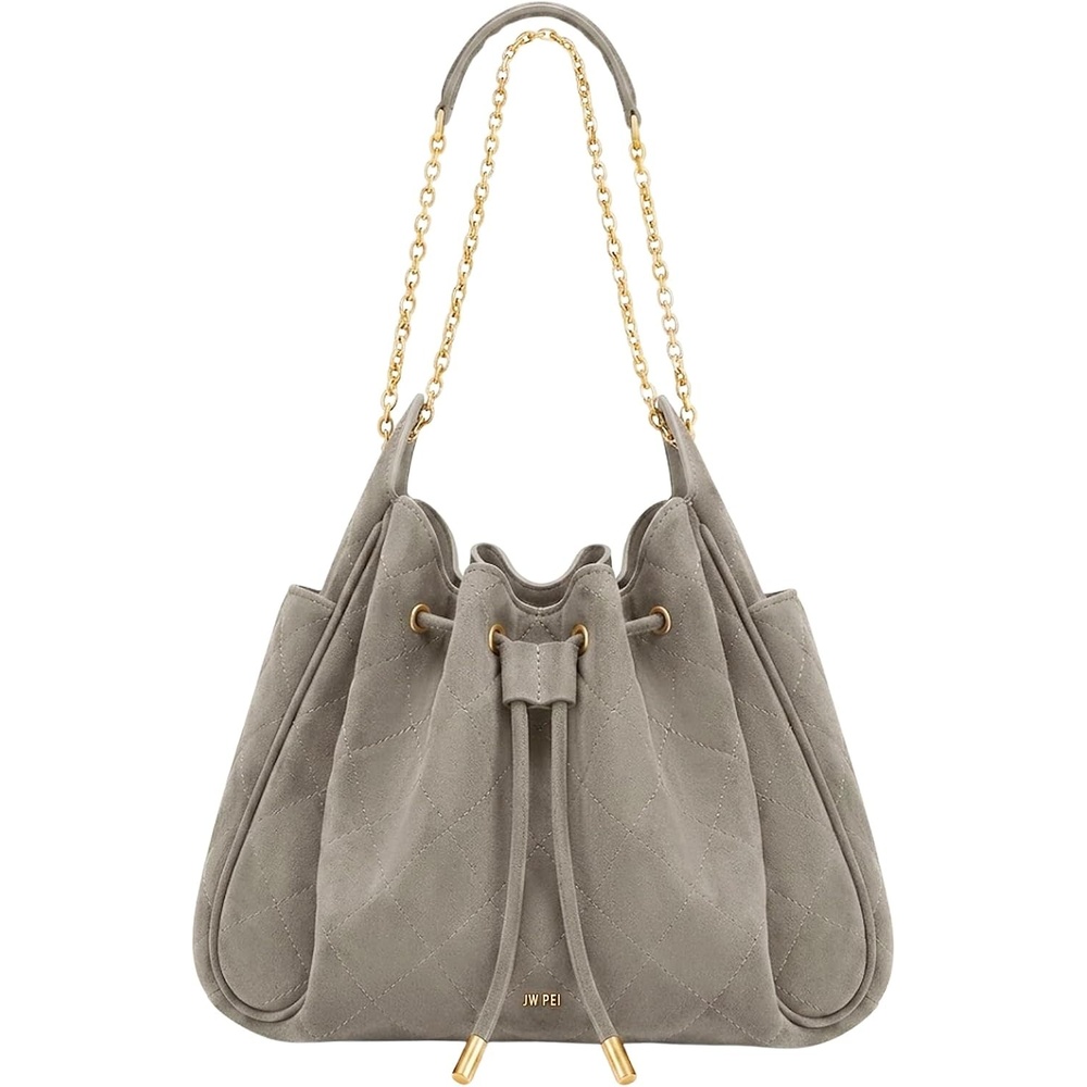 image:imageJW PEI Womens Rowan Ruched Drawstring Chain Bucket BagGray