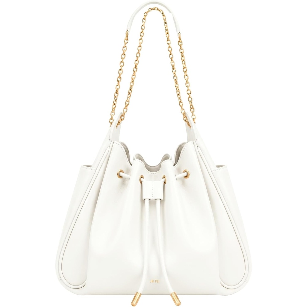 image:imageJW PEI Womens Rowan Ruched Drawstring Chain Bucket BagIvory