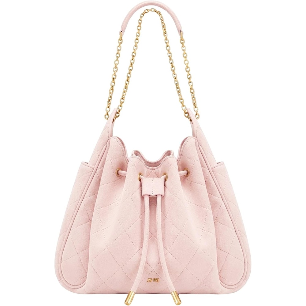 image:imageJW PEI Womens Rowan Ruched Drawstring Chain Bucket BagPink