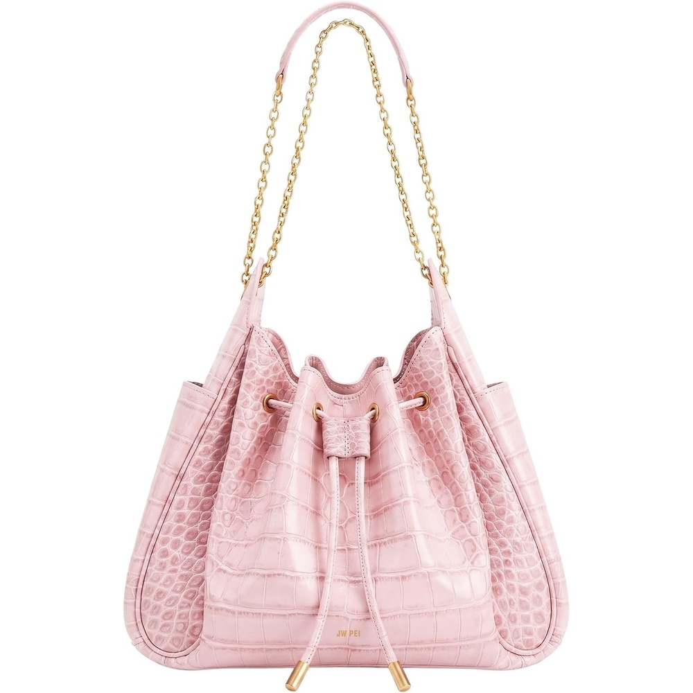 image:imageJW PEI Womens Rowan Ruched Drawstring Chain Bucket BagPink Croc