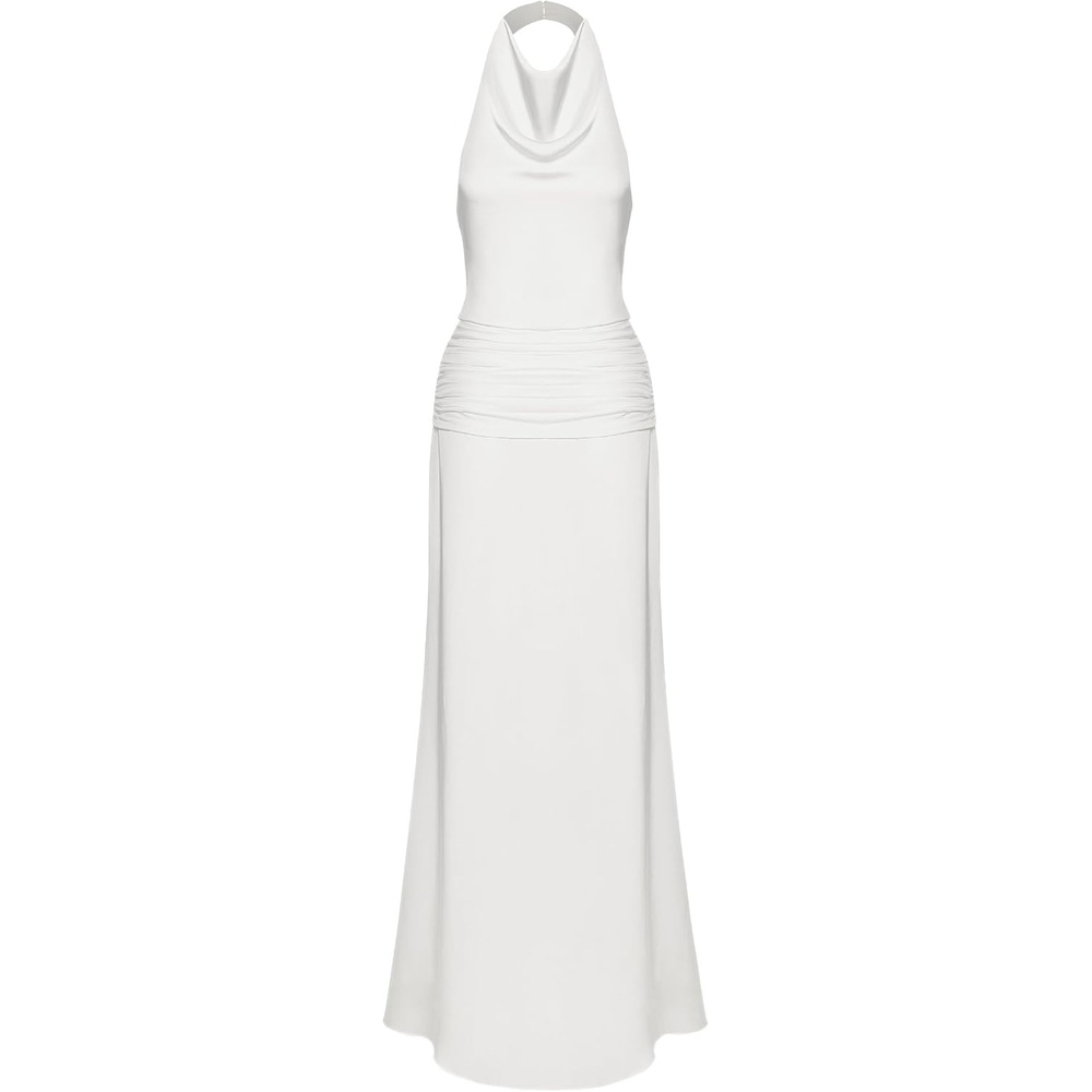image:imageJW PEI Womens Satin Cowl Neck Ruched Maxi GownWhite