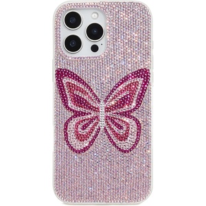 JW PEI Shark Blue Artificial Crystal Phone Case – Blue(Butterfly Pink)