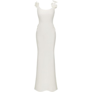 JW PEI Women’s 3D Floral Appliqué Satin Dress(White)