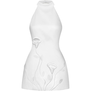 JW PEI Women’s 3D Floral Halter Mini Dress(White)