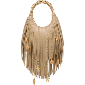 JW PEI Women’s Chloe Metal Handle Fringe Top Handbag(Khaki)