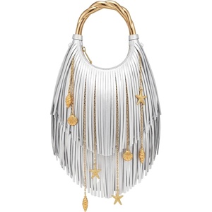 JW PEI Women’s Chloe Metal Handle Fringe Top Handbag(Silver)