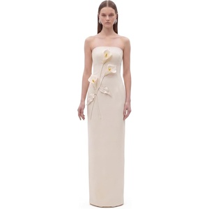 JW PEI Women’s Floral Appliqué Strapless Dress(Cream Ivory)