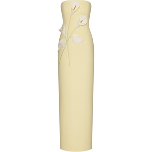JW PEI Women’s Floral Appliqué Strapless Dress(Yellow)