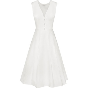 JW PEI Women’s Front V-Neck Pleated Midi Dress(White)