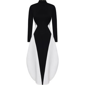 JW PEI Women’s Monochrome Paneled Long-Sleeve Maxi Dress(Black)