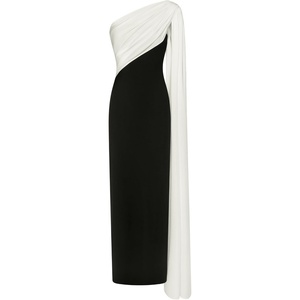 JW PEI Women’s One Shoulder Draped Maxi Dress(Black White)