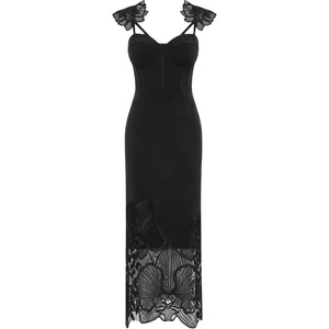 JW PEI Women’s Orchid Embroidered Corset Dress(Black)