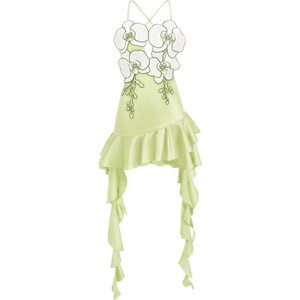 JW PEI Women’s Orchid Embroidered Ruffle Hem Mini Dress(Light Green)