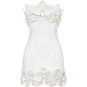 JW PEI Women’s Orchid Trim Strapless Mini Dress(White)