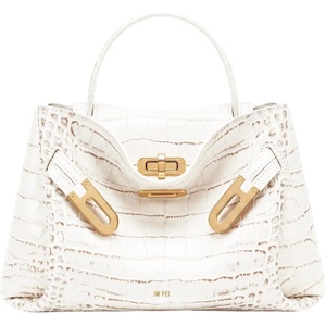 JW PEI Women’s Rhea Small Pebbled Double Buckle Shoulder Bag(White Croc)