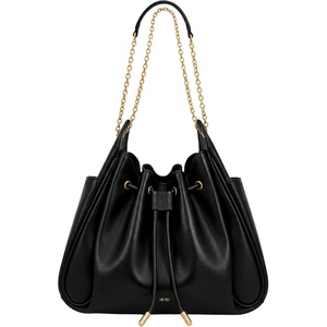 JW PEI Women’s Rowan Ruched Drawstring Chain Bucket Bag(Black)