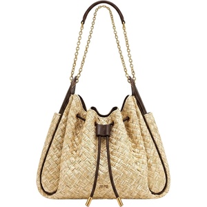 JW PEI Women’s Rowan Ruched Drawstring Chain Bucket Bag(Brown)