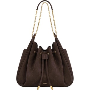 JW PEI Women’s Rowan Ruched Drawstring Chain Bucket Bag(Dark Brown)