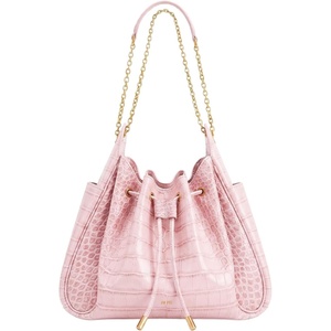 JW PEI Women’s Rowan Ruched Drawstring Chain Bucket Bag(Pink Croc)