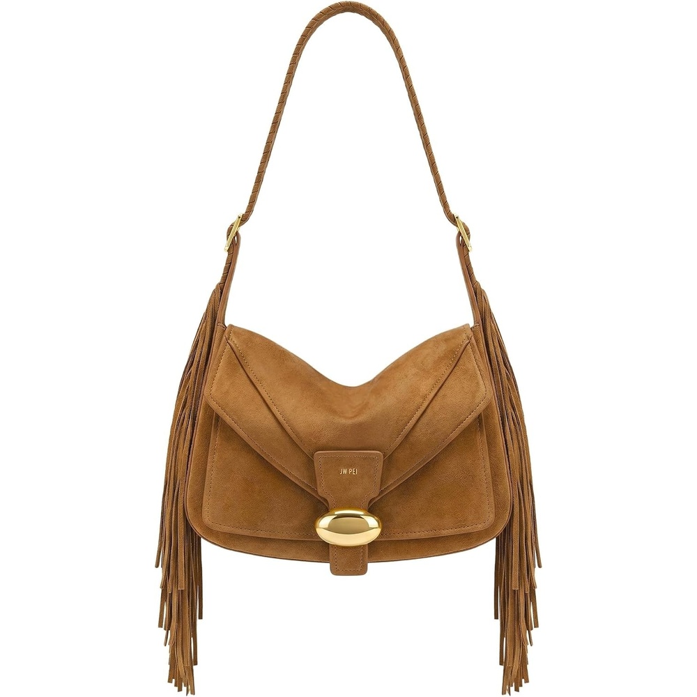 image:imageJW PEI Womens Avery Fringe Faux Suede Shoulder Bag