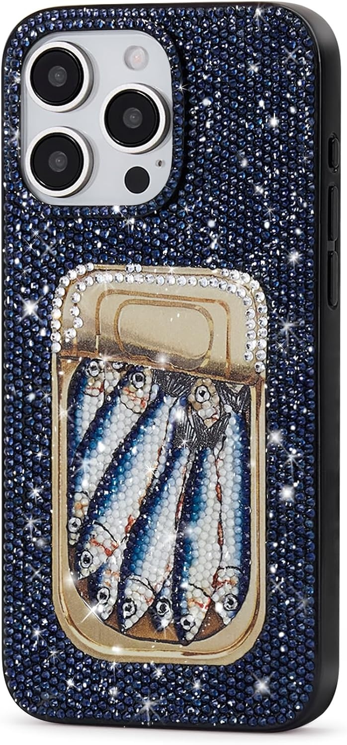 image:imageJW PEI Coffee Tin Artificial Crystal Phone Case BlueSardine Tin Blue